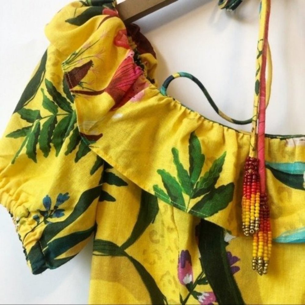 FARM Rio Golden Jungle Floral Linen Midi Dress - Picture 8 of 13